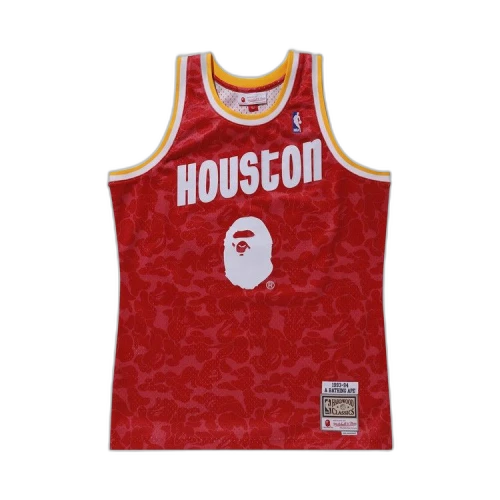 BAPE x Mitchell Ness Rockets Camo Basketball Swingman Jersey 'Red'