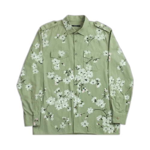 Vintage Gucci Hand Painted Floral Camp Shirt 'Green'