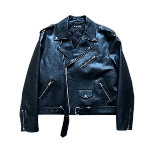 Balenciaga Campaign Logo Biker Leather Jacket 'Black'