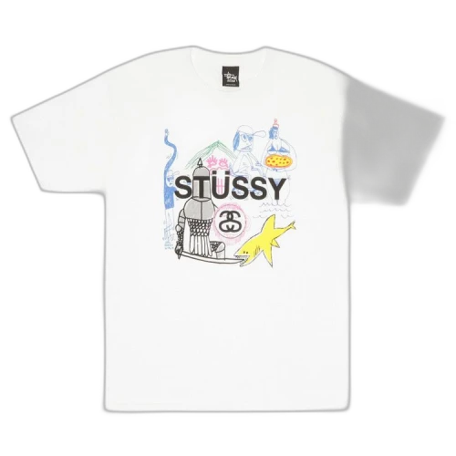 Stussy Drawing Tee 'White/Blue/Grey'