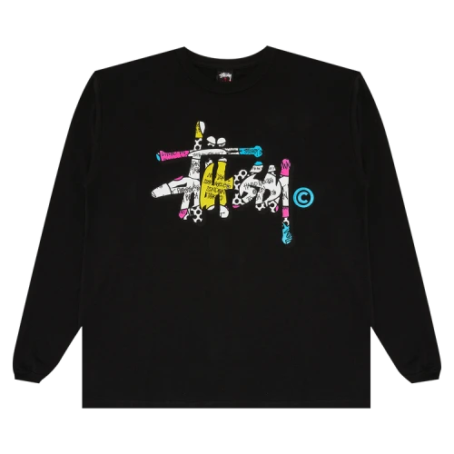Stussy Logo Graffitti Long-Sleeve Tee 'Black'