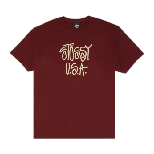 Stussy USA Tee 'Burgundy/Gold'