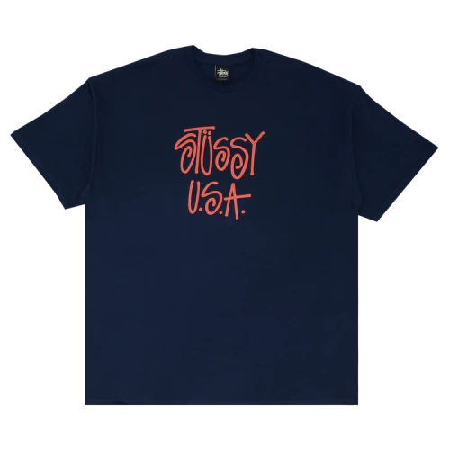 Stussy USA Tee 'Navy/Orange'
