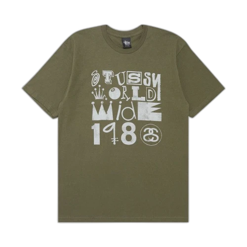 Stussy World Wide 1980 Multifont Tee 'Olive'