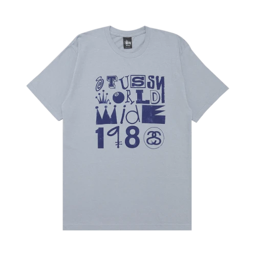Stussy World Wide 1980 Multifont Tee 'Periwinkle Blue'