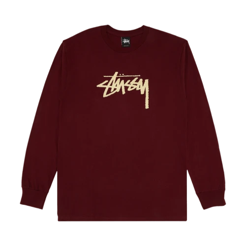 Stussy Stock Tee Long-Sleeve 'Burgundy/Beige'