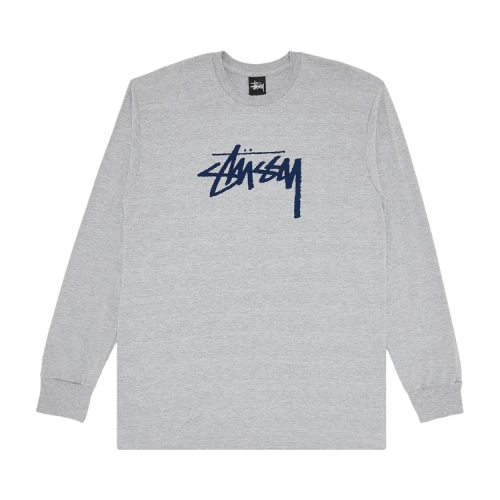 Stussy Stock Tee Long-Sleeve 'Grey Heather/Navy'