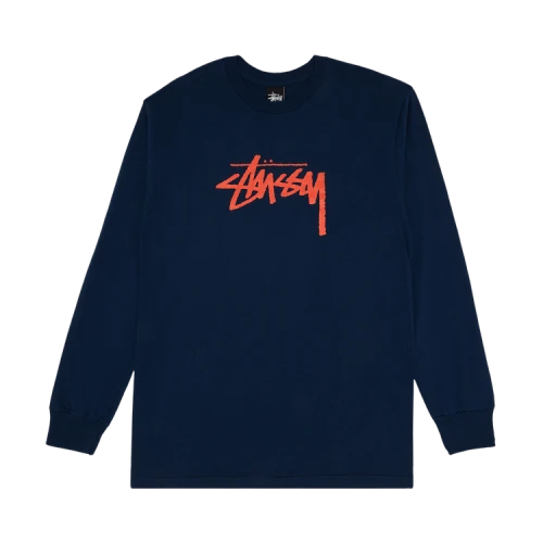 Stussy Stock Tee Long-Sleeve 'Navy/Crimson'
