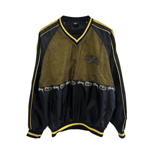 Vintage Stussy V Neck Rasta Logo Windbreaker 'Black/Yellow'