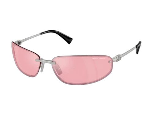 Miu Women's Logo Nocturne Sunglasses Silver Pink Mirror Lilac (0MU A50S 1BC70J)