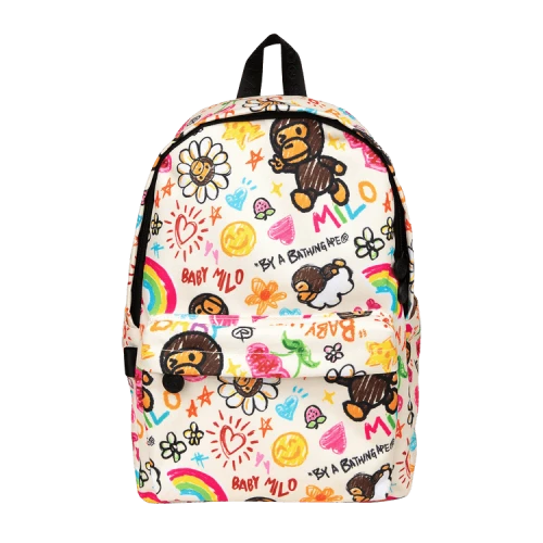 Baby Milo Store Milo Print Medium Backpack 'Ivory/Grey'