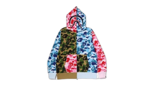 BAPE ABC CAMO Patchwork Camouflage Shark Hoodie Multicolor