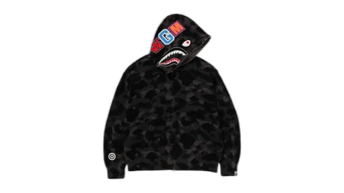 BAPE ABC Camo Crochet Relaxed Fit Shark Full Zip Hoodie Black