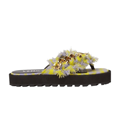 Versace Chain Embellished Platform Sandal Black Yellow (Women's)