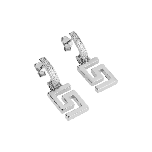 Versace Greca Drop Earrings Silver