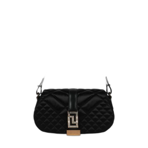 Versace Greca Goddess Quilted Satin Shoulder Bag Black