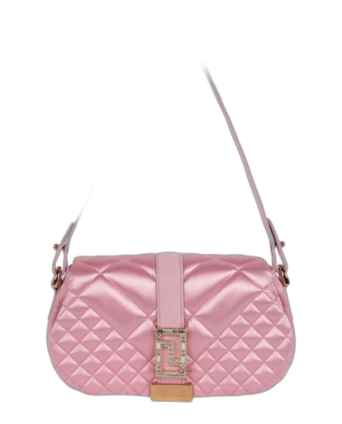 Versace Greca Goddess Quilted Satin Shoulder Bag Pale Pink
