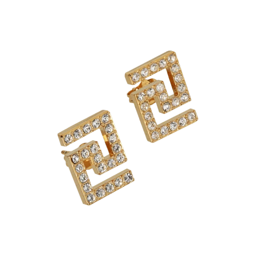 Versace Crystal-Embellished Greca Stud Earrings Gold