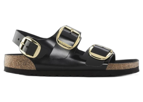 Birkenstock Milano Big Buckle Natural Leather Patent High Shine Black