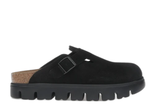 Birkenstock Boston Chunky Suede Black Black Sole (Narrow) (Women's)