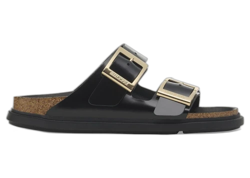 Birkenstock Arizona Droplet Buckle Natural Leather Patent High Shine Black