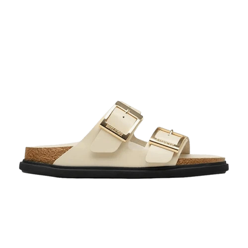 Birkenstock Arizona Droplet Buckle Leather Sandal 'High Shine Ecru'