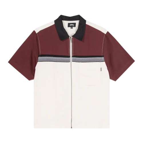 Stussy Color Block Zip Work Shirt 'Berry'