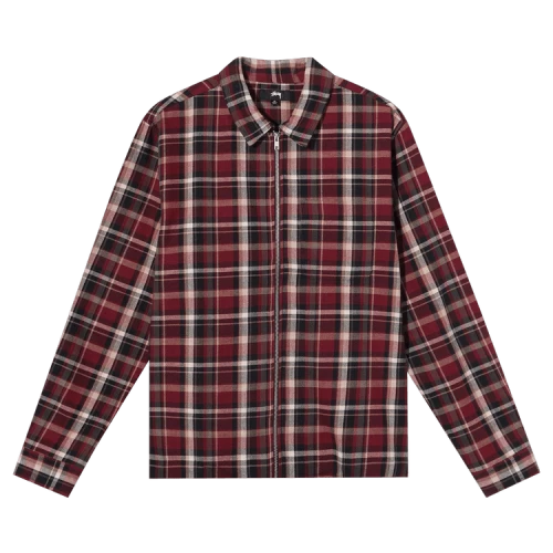 Stussy Classic Zip-Up Plaid Shirt 'Maroon'