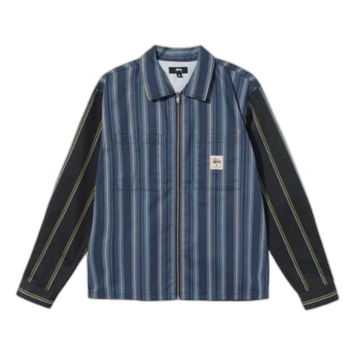 Stussy Mix Stripe Zip Up Work Jacket 'Blue Black'