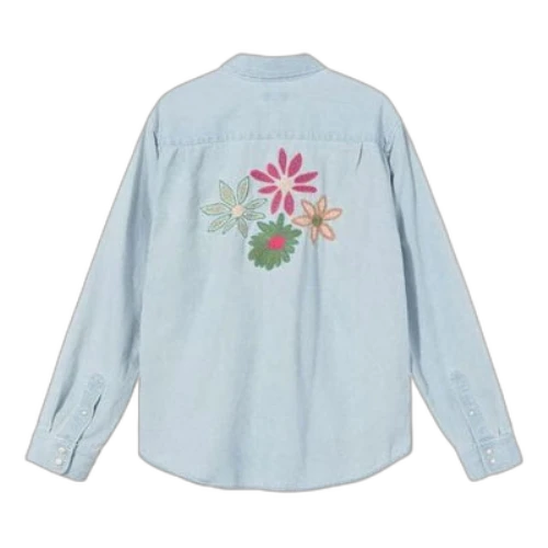 Stussy Flower Embroidered Denim Shirt 'Light Blue'