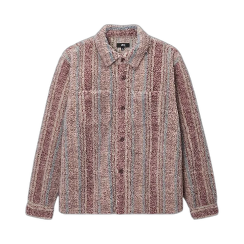 Stussy Stripe Sherpa Shirt Berry
