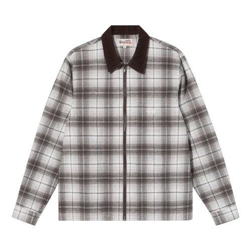 Stussy Frank Plaid Zip Long-Sleeve Shirt 'Brown'