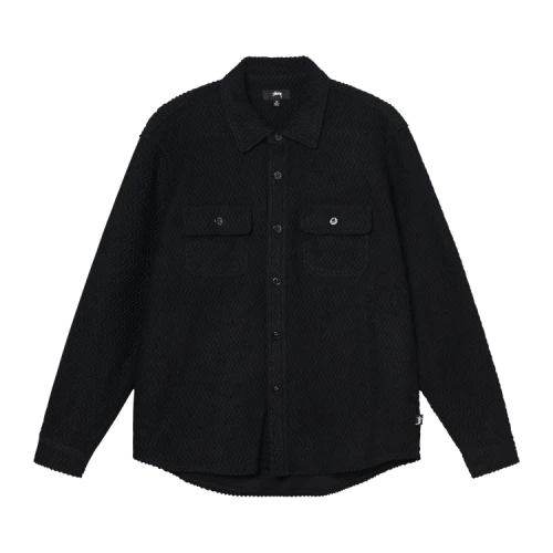 Stussy Textured Wool CPO Long-Sleeve Shirt 'Black'