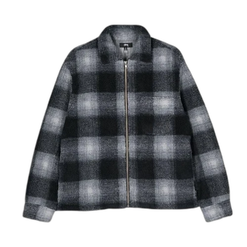 Stussy Shadow Plaid Sherpa Zip Black