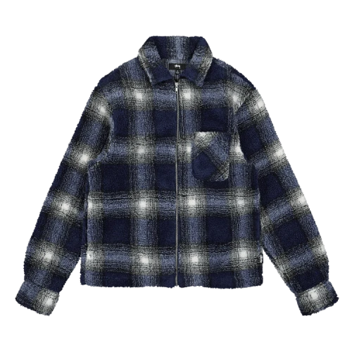 Stussy Shadow Plaid Sherpa Zip Shirt 'Blue'
