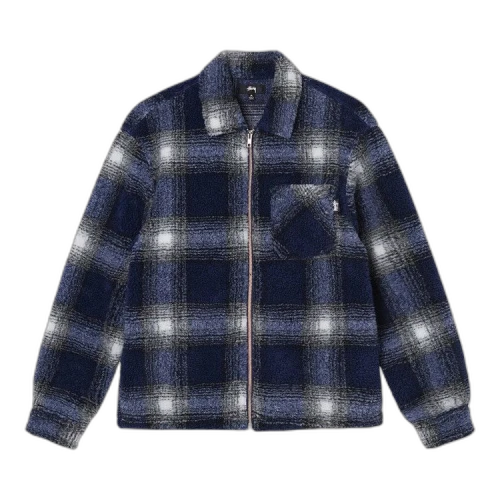 Stussy Shadoplaid Sherpa Zip Shirt 'Navy'