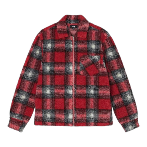 Stussy Shadow Plaid Sherpa Zip Shirt 'Red'
