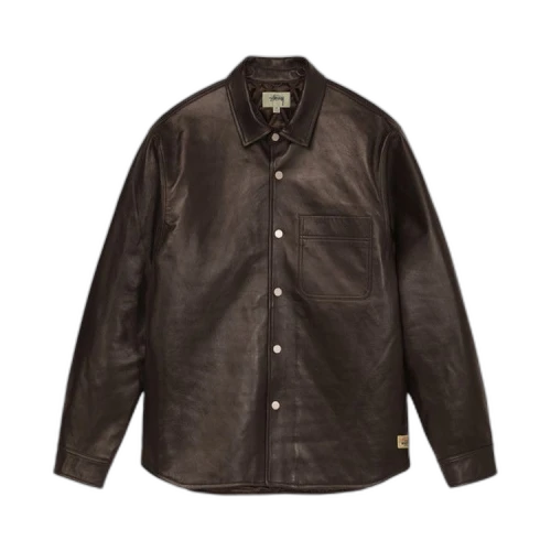 Stussy Boxy Leather Overshirt 'Espresso'