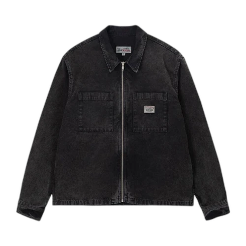 Stussy Washed Canvas Zip Shirt Black