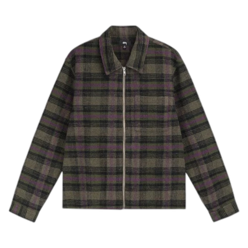 Stussy Reed Wool Plaid Zip Shirt 'Green'