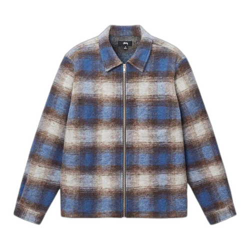 Stussy Brushed Wool Plaid Zip Shirt 'Blue'