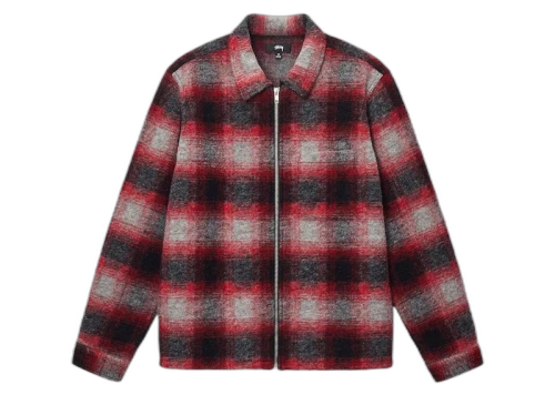 Stussy Brushed Wool Plaid Zip Shirt Red