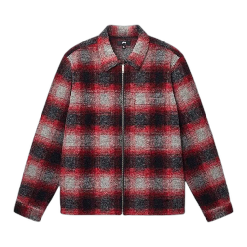 Stussy Brushed Wool Plaid Zip Shirt 'Red'