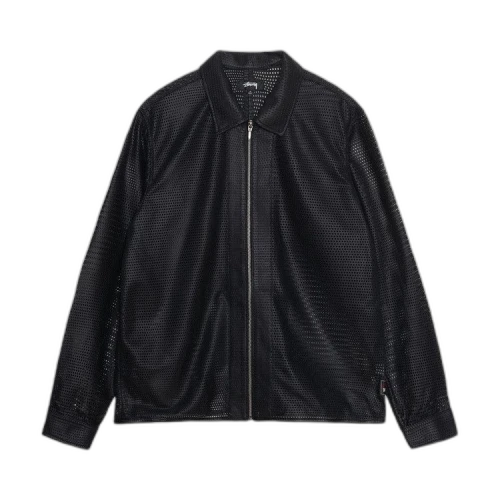 Stussy Perforated Leather Zip Shirt Black