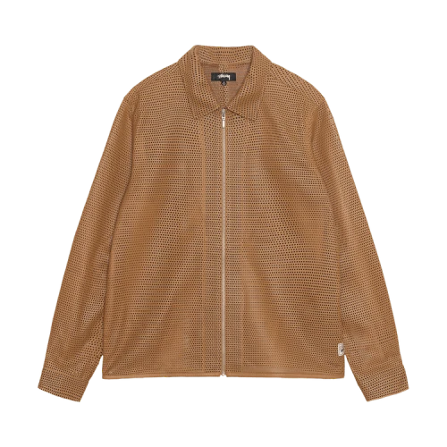 Stussy Perforated Leather Zip Shirt 'Camel'