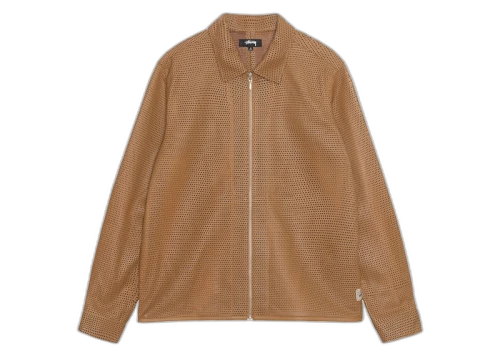 Stussy Perforated Leather Zip Shirt Camel