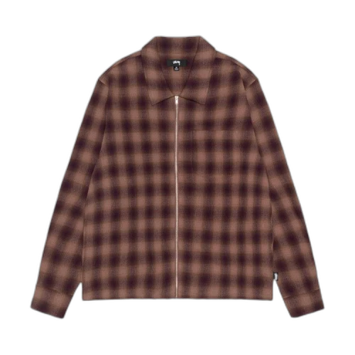 Stussy Plaid Twisted Yarn Zip Shirt Brown