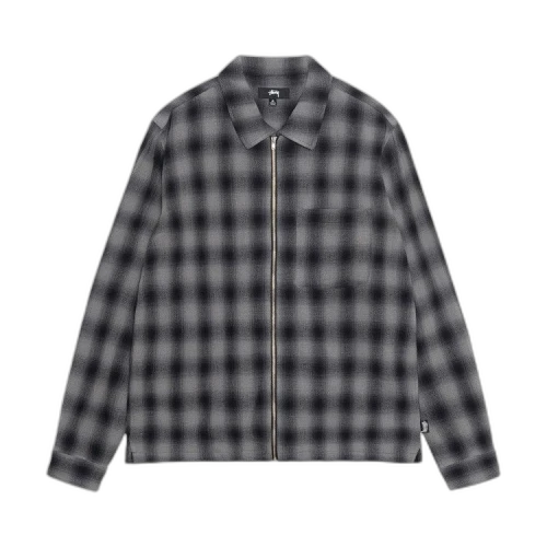 Stussy Plaid Twisted Yarn Zip Shirt Charcoal