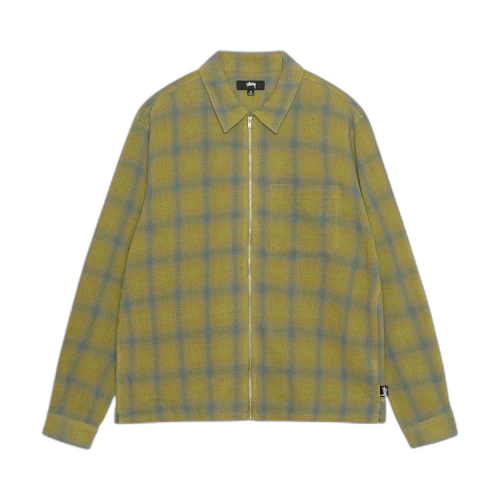 Stussy Plaid Twisted Yarn Zip Shirt Green