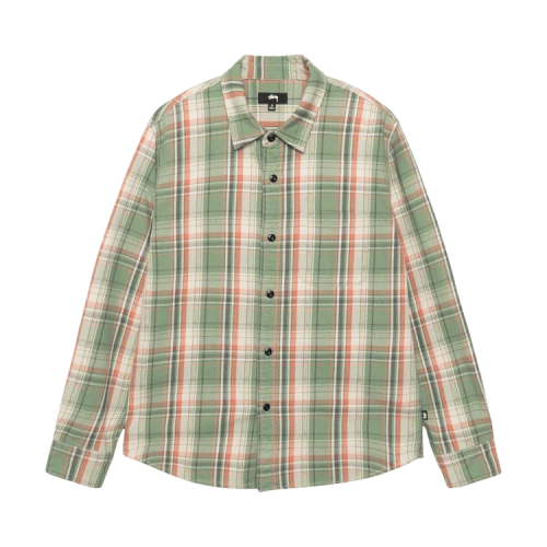 Stussy Dan Washed Cotton Plaid Shirt Green